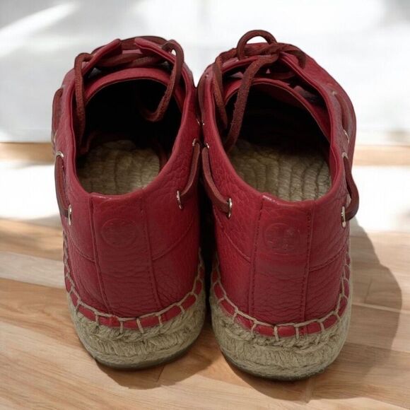 Tory Burch NEW Skipper Boat Grained Nantucket Red Leather Non-Slip Shoe $296  Si - Picture 4 of 6